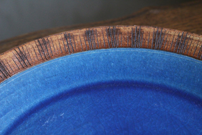 美濃焼のブルーの陶器の大皿