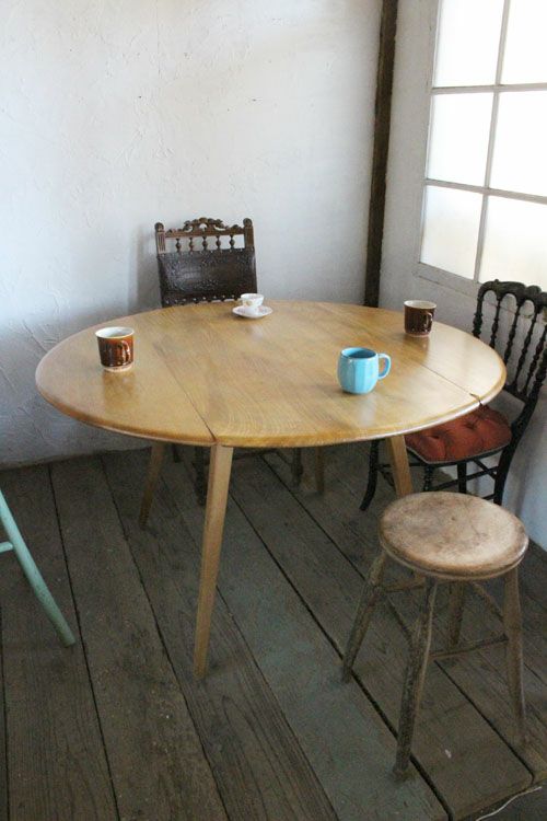 アンティーク家具/ヴィンテージ・アーコールドロップリーフテーブル