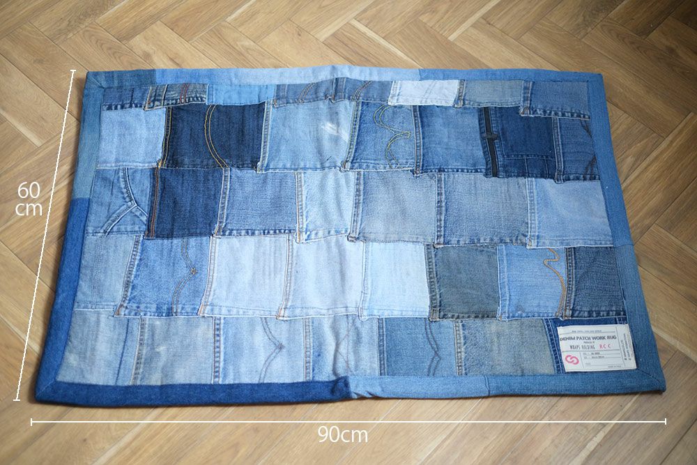 デニムのパッチワークラグマット60x90cm