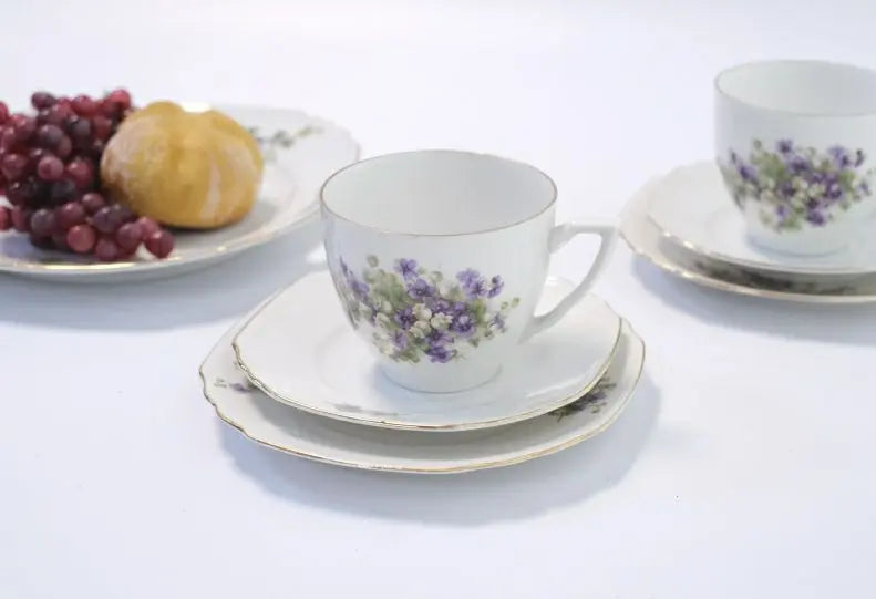 アンティーク ティーカップトリオ 菫 foreign イギリス バイオレットモチーフ/アンティーク食器