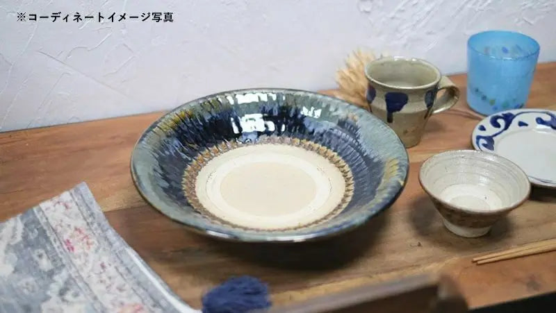 やちむん 沖縄 宮城正享 7寸皿 青 深海 読谷村北窯 一点物