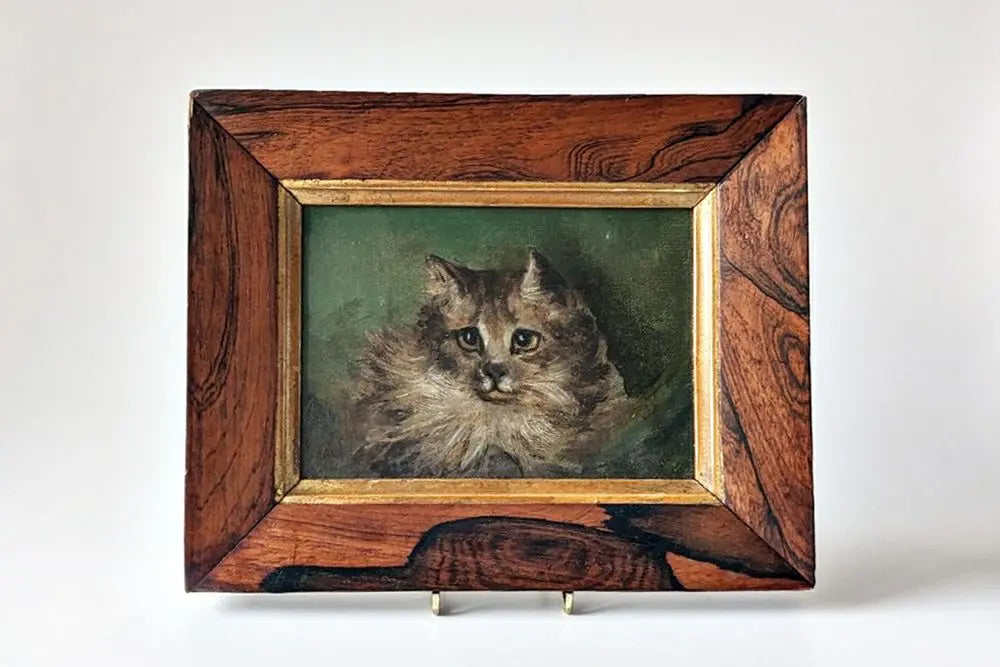 アンティーク油絵 猫 古い絵画 キャット