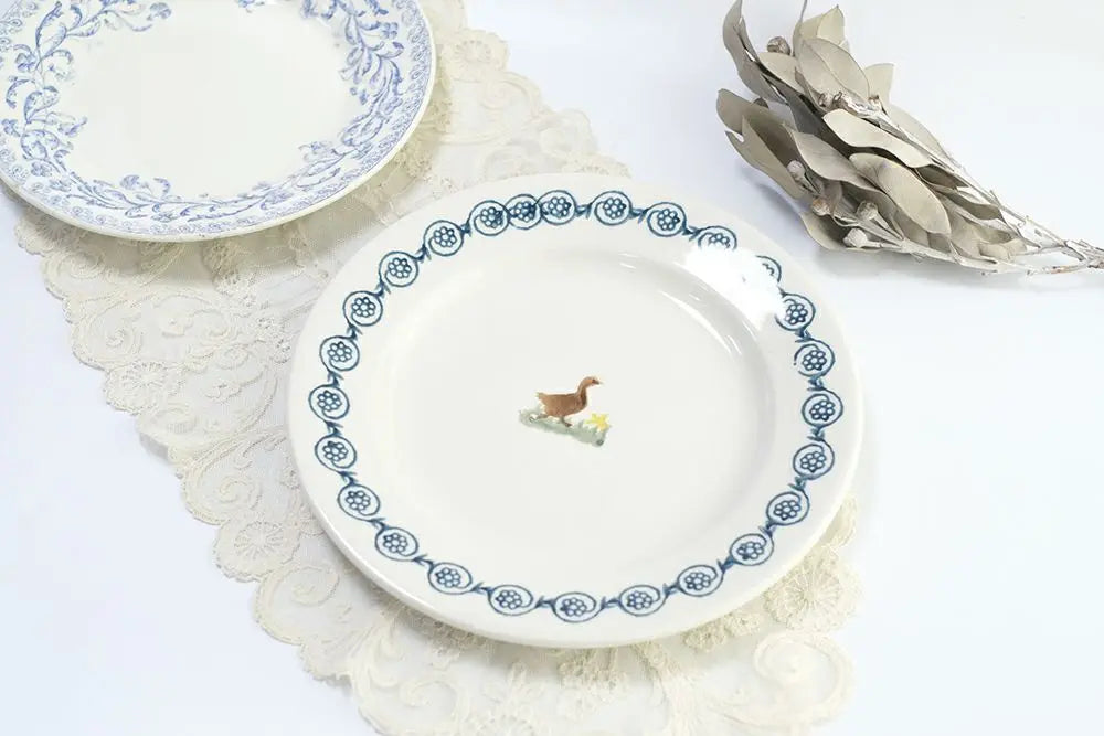Brixton Pottery デザートプレート Duck ポーランド伝統のスポンジウェア/アンティーク食器