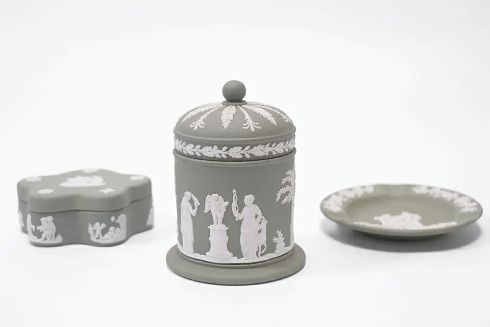 ヴィンテージ WEDGWOODジャスパー シガレットジャー グリーン イギリス ウェッジウッド