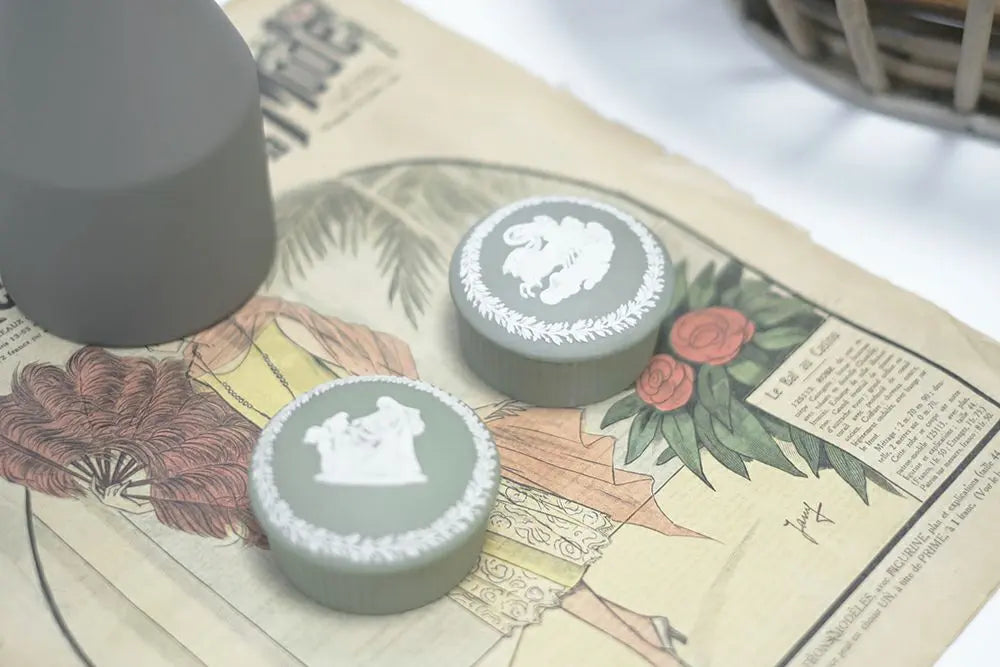 ヴィンテージ WEDGWOODジャスパー ケース2個セット ストーンウェア イギリス セージグリーン