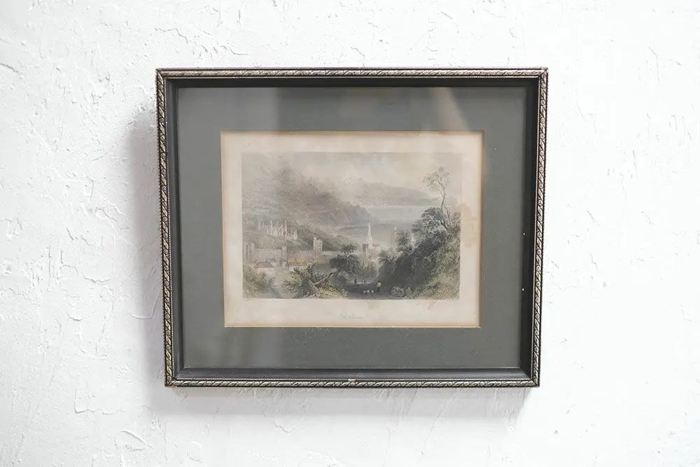 アンティークリトグラフ glenarm 城壁のある風景 イギリス 石版画 アンティーク雑貨