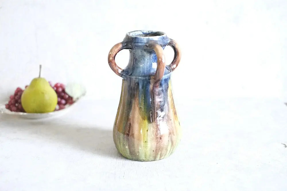 ヴィンテージフラワーベース 作家物 色彩綺麗な花瓶 アートオブジェ