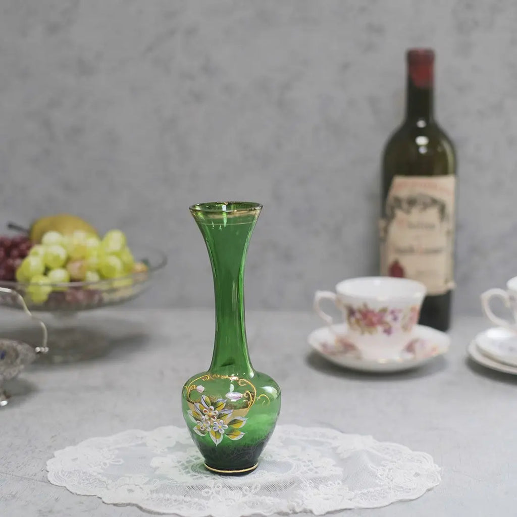 ヴィンテージフラワーベースベネチアンガラスエナメル彩色 MURANO 花瓶