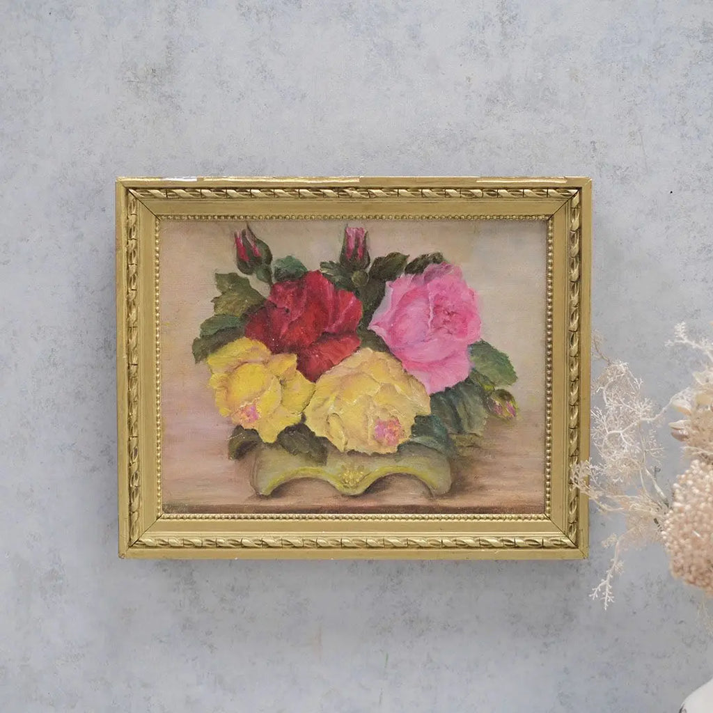 ヴィンテージ油絵 薔薇 イギリス 絵画