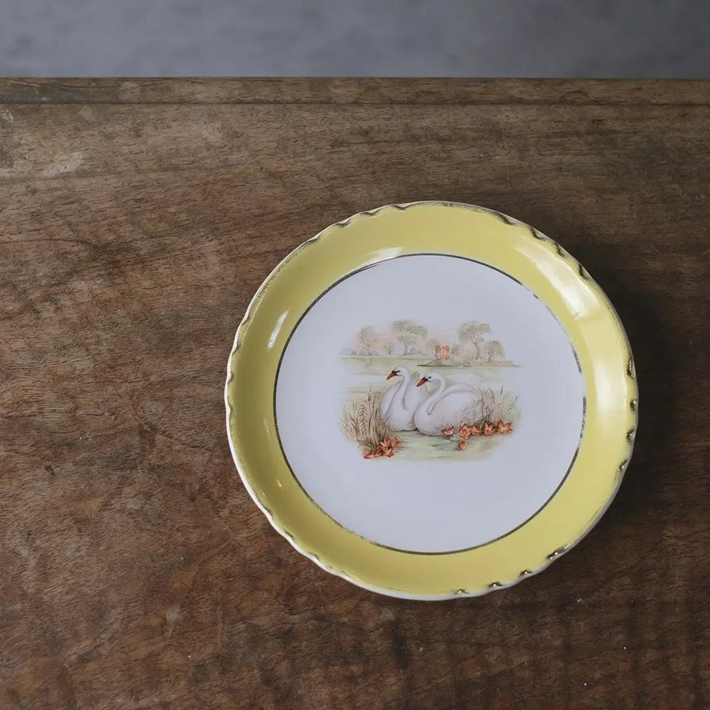 アンティーク ケーキ皿 白鳥 フランス Moulin des Loups & Hamage アンティーク食器