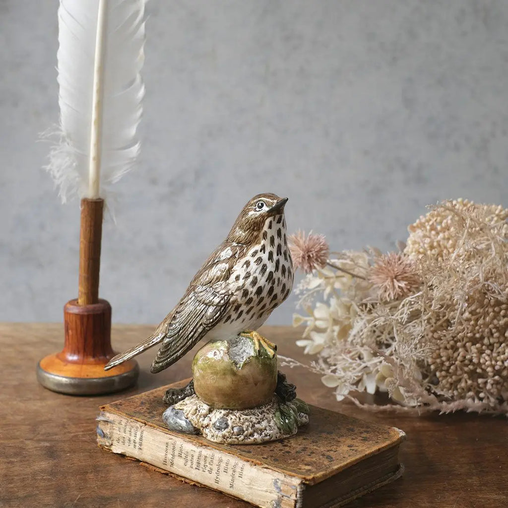 ヴィンテージフィギュリン 鳥 J Mack イギリス 陶器の置物 SONG THRUSH ウタツグミ
