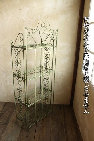 アンティーク調のアイアンシェルフグリーン2
