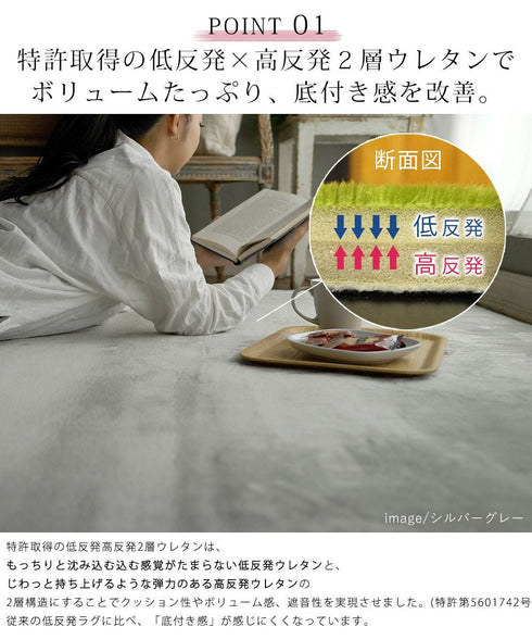 ふわもこ低反発&高反発ラグマット/130×190cm