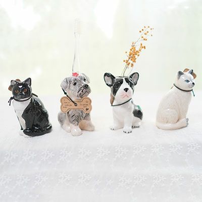 動物の陶器の一輪挿し猫と犬12