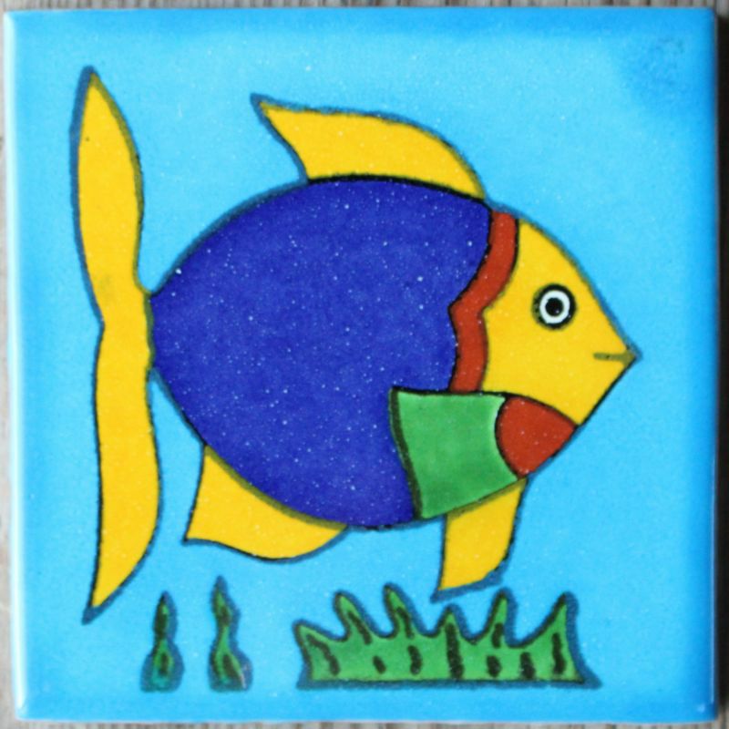 (u)メキシコ・テラコッタタイル/10cm×10cm カラフルな手作り陶器製タイル
