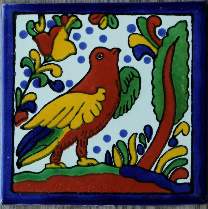 (u)メキシコ・テラコッタタイル/10cm×10cm カラフルな手作り陶器製タイル