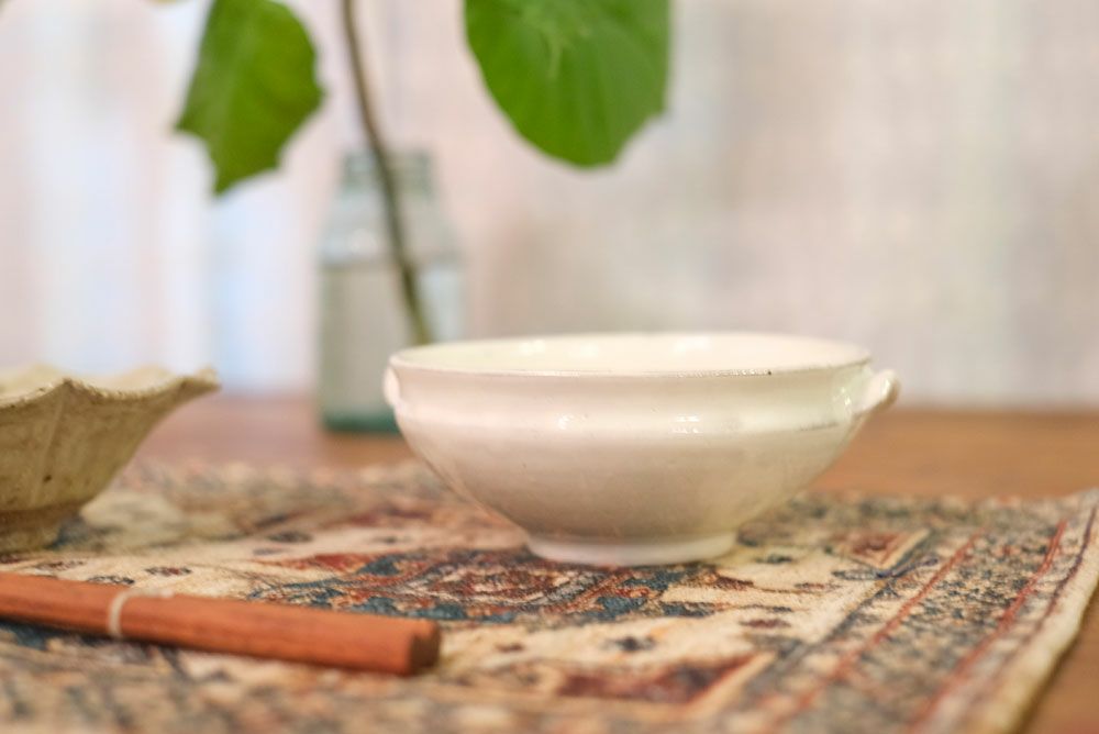 岡泰造 耳付き粉引スープボウル 深皿 作家の器 瀬戸焼 和食器