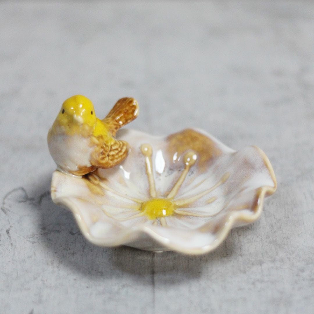 陶器のバードトレイ 花と小鳥 アクセサリー 収納5
