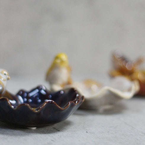 陶器のバードトレイ 花と小鳥 アクセサリー 収納10