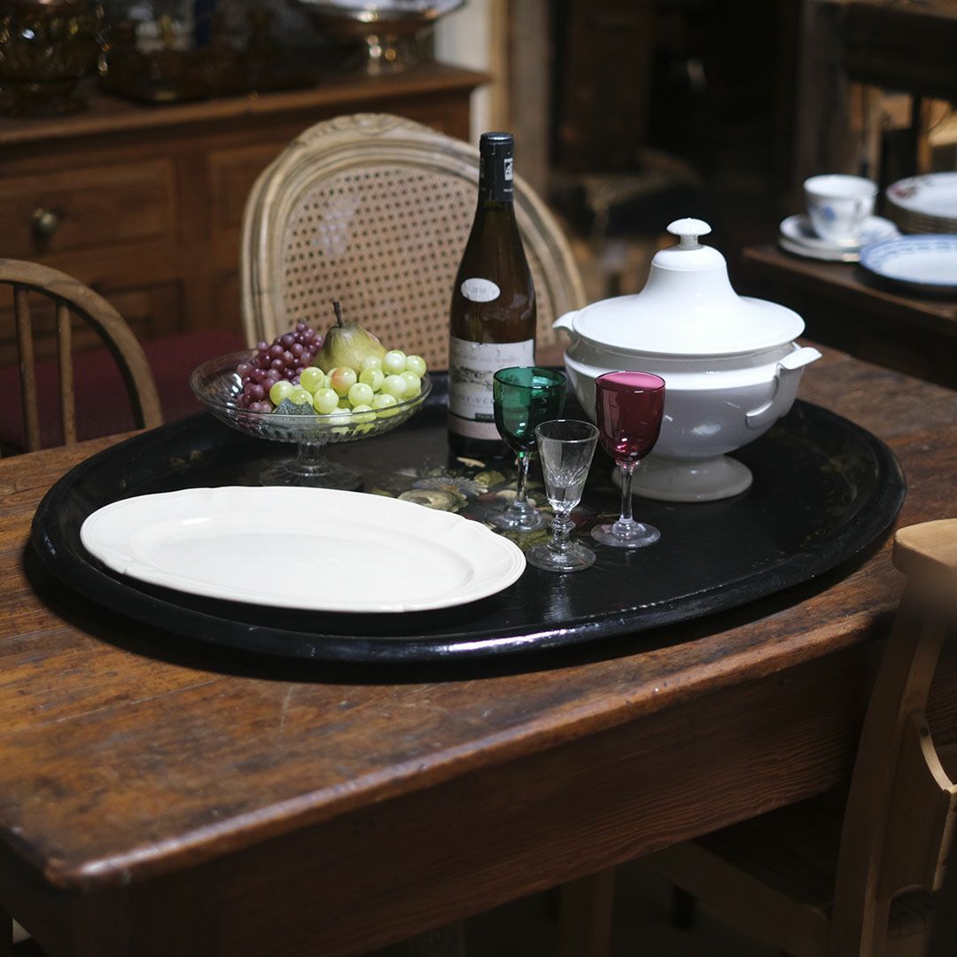 アンティーク 大きなパピエマシェ トレイ イギリスヴィクトリアン時代 フラワーパターン