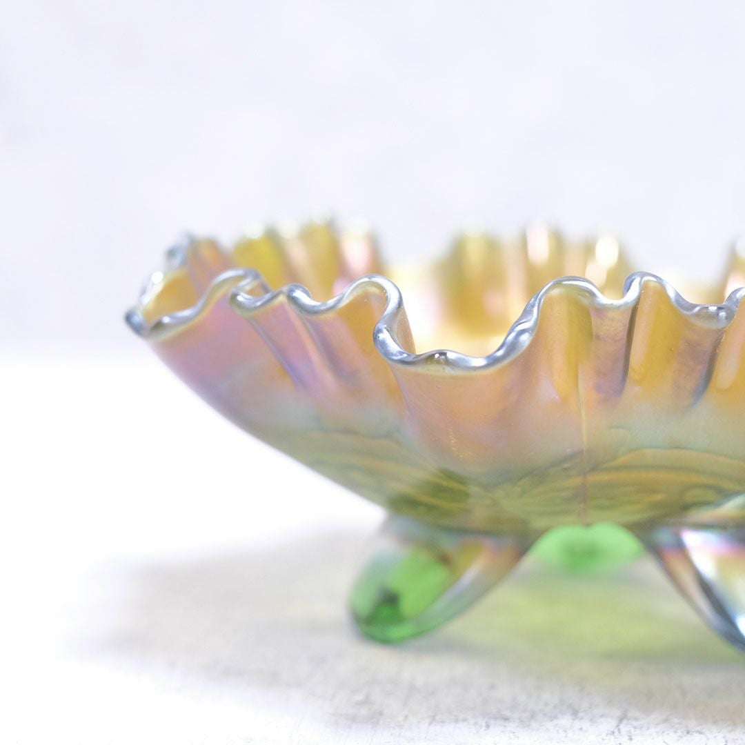 アンティークカーニバルガラスコンポート FENTON アメリカ 七色に輝くガラストレイ6