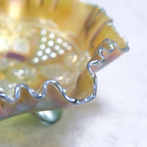 アンティークカーニバルガラスコンポート FENTON アメリカ 七色に輝くガラストレイ7