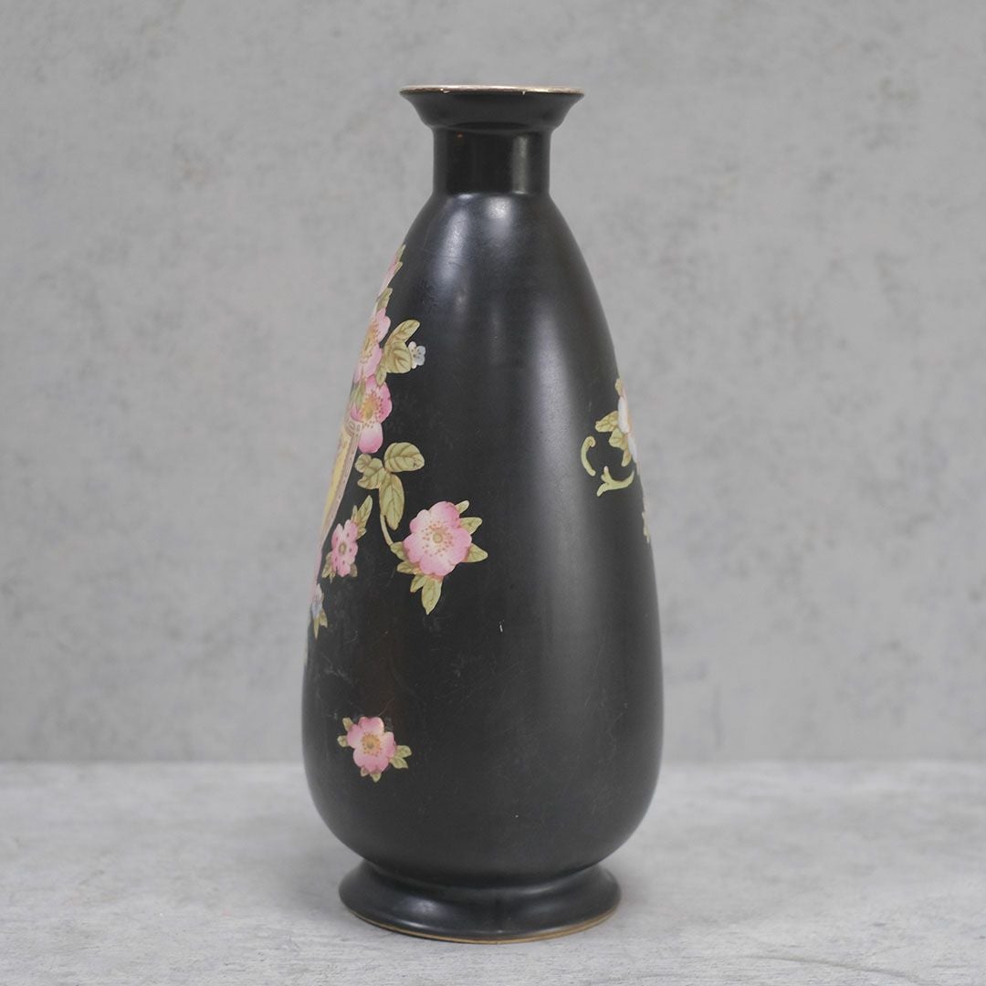 アンティークフラワーベース イギリス CROWN DEVON 黒 陶器花瓶33