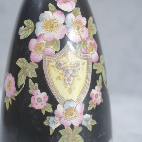 アンティークフラワーベース イギリス CROWN DEVON 黒 陶器花瓶55