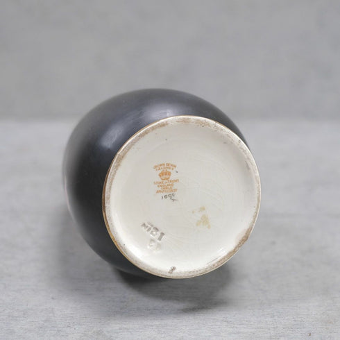 アンティークフラワーベース イギリス CROWN DEVON 黒 陶器花瓶77