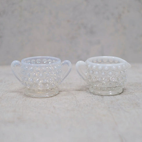 アンティークオパールセントガラス シュガーボウル&ミルクポットセット アメリカ FENTON ホブネイル1