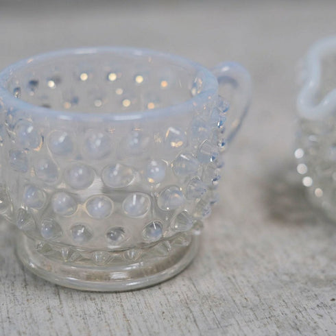 アンティークオパールセントガラス シュガーボウル&ミルクポットセット アメリカ FENTON ホブネイル4
