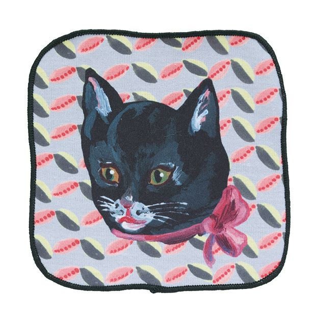 販売終了 Nathalie Lete(ナタリーレテ)/ガーゼタオルハンカチ 黒猫 メガネ拭き スマホ拭き