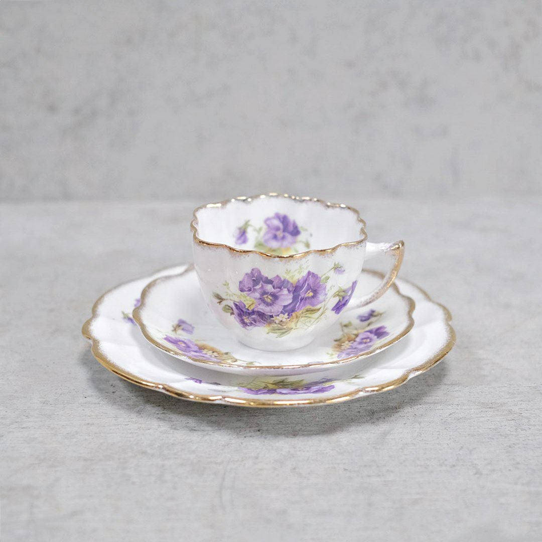アンティークティーカップトリオ MELBA メルバPansy パープルパンジー アンティーク食器11