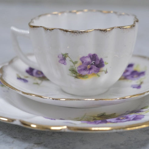 アンティークティーカップトリオ MELBA メルバPansy パープルパンジー アンティーク食器44