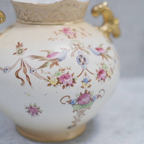 アンティークフラワーベース イギリス CROWN DEVON 陶器の花瓶 鳥と花21