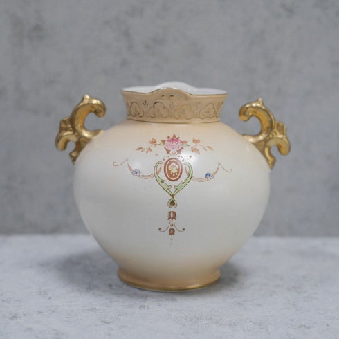アンティークフラワーベース イギリス CROWN DEVON 陶器の花瓶 鳥と花32