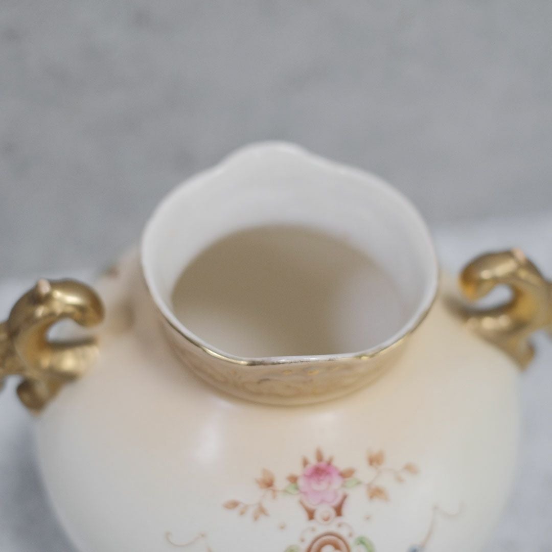 アンティークフラワーベース イギリス CROWN DEVON 陶器の花瓶 鳥と花43