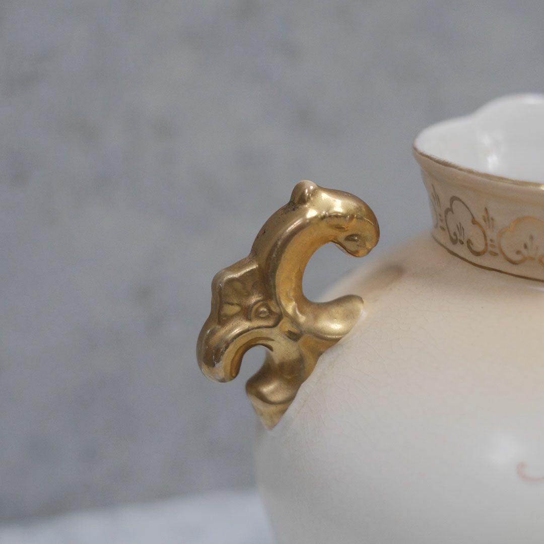 アンティークフラワーベース イギリス CROWN DEVON 陶器の花瓶 鳥と花54