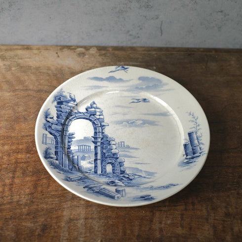 フランス アンティーク皿 GIEN 遺跡と鳥 23.5cm11