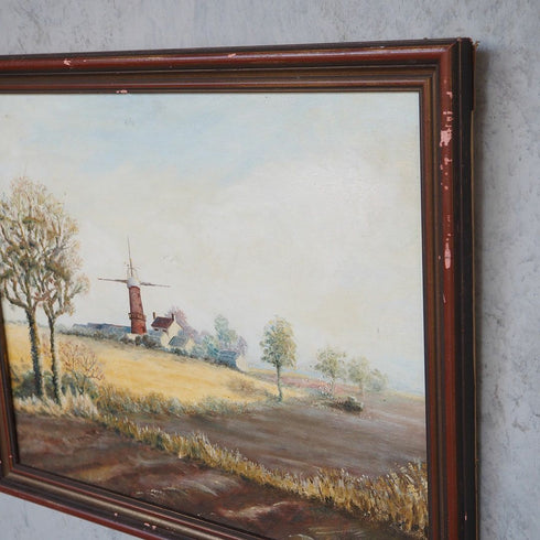 ヴィンテージオイルピクチャー 風車のある風景 油絵 イギリス22