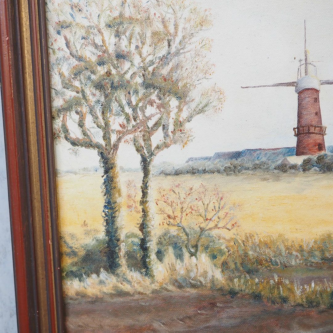 ヴィンテージオイルピクチャー 風車のある風景 油絵 イギリス44