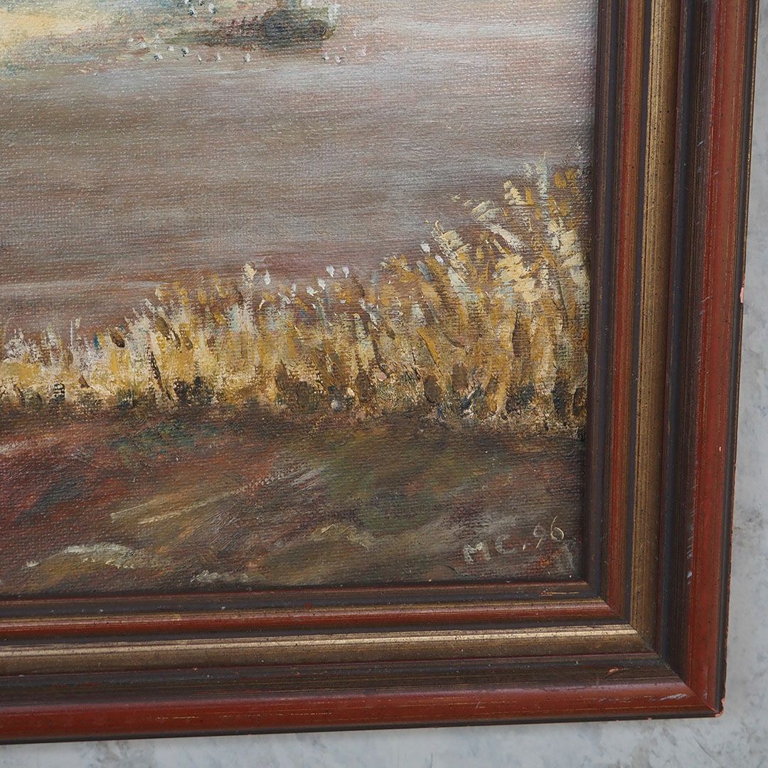 ヴィンテージオイルピクチャー 風車のある風景 油絵 イギリス
