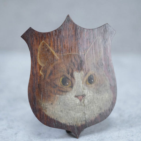 アンティーク 手描きの猫の肖像画 飾りスタンド イギリス 19世紀 置物3