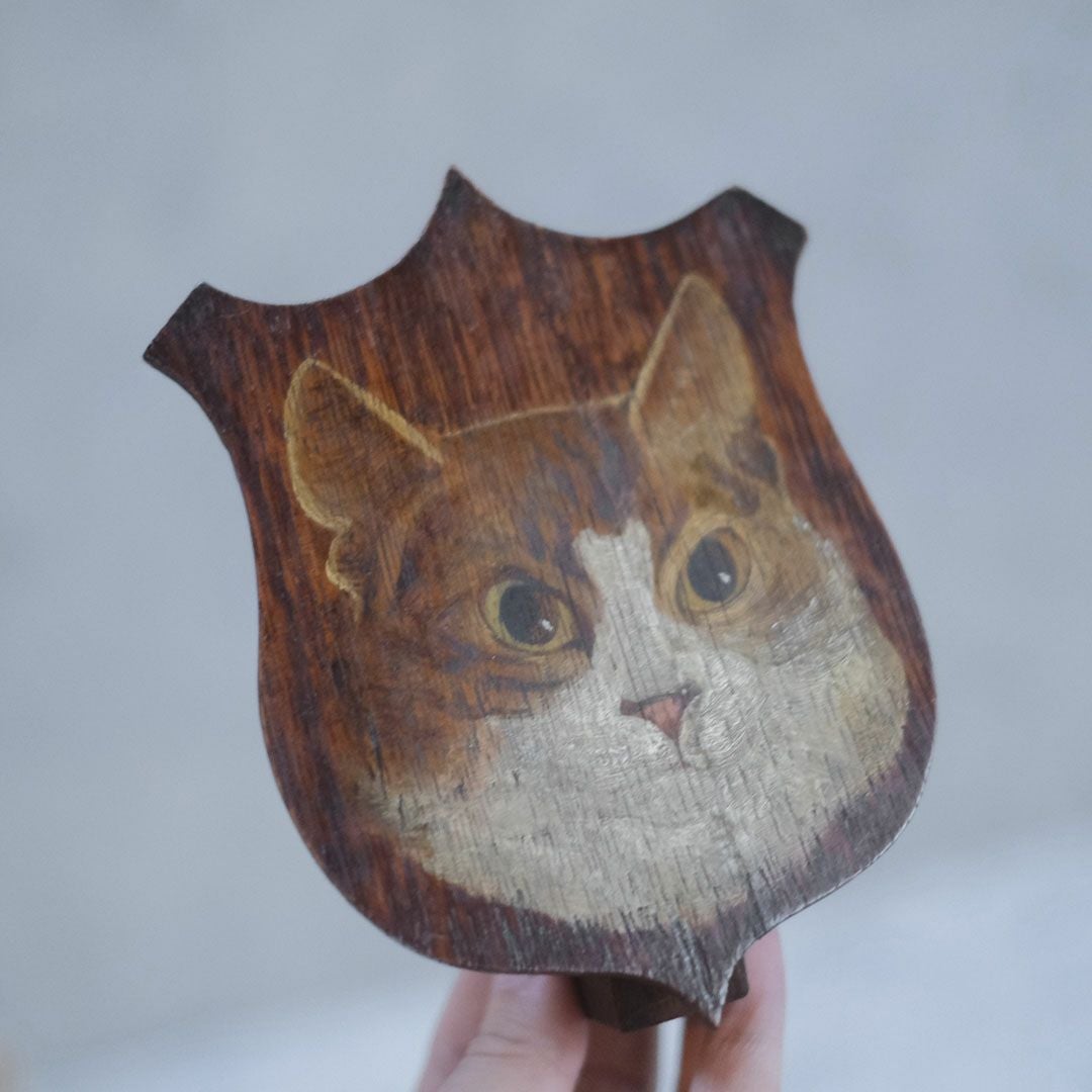アンティーク 手描きの猫の肖像画 飾りスタンド イギリス 19世紀 置物5