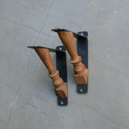 古材のウッドスピンドル 棚受け金具 ペア ブラケット4
