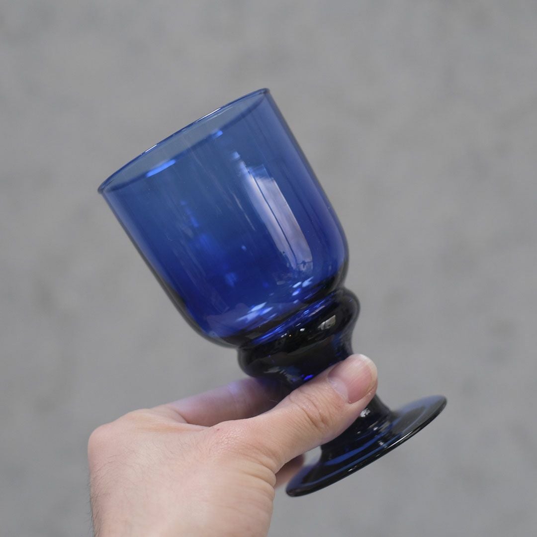 ヴィンテージ 青いグラス フランス 吹きガラス 手作り ワイングラスの