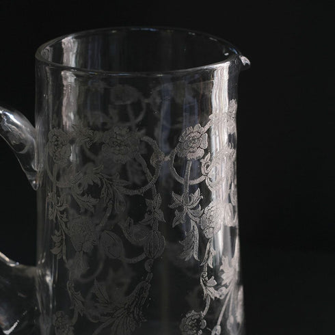 アンティーク 吹きガラスピッチャー イギリス ゆらゆらとしたガラスの質感とアシッドエッチング 花/アンティーク食器55
