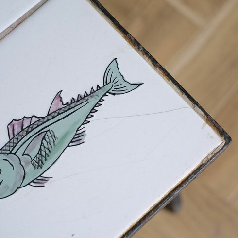ヴィンテージテーブル 魚のタイル ローテーブル 鉄レッグ フランス