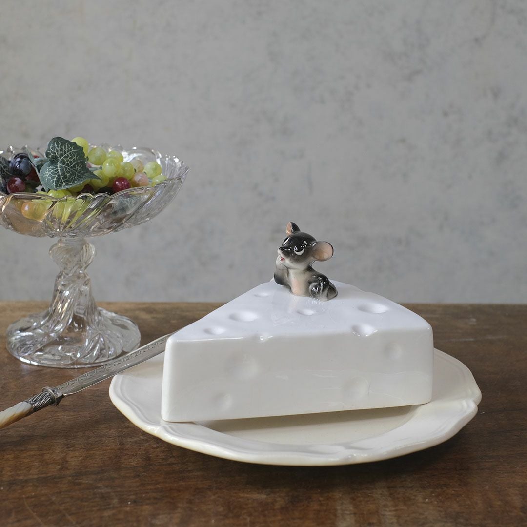ヴィンテージチーズカバー マウス 鼠のフィギュリン 陶器 イギリス.