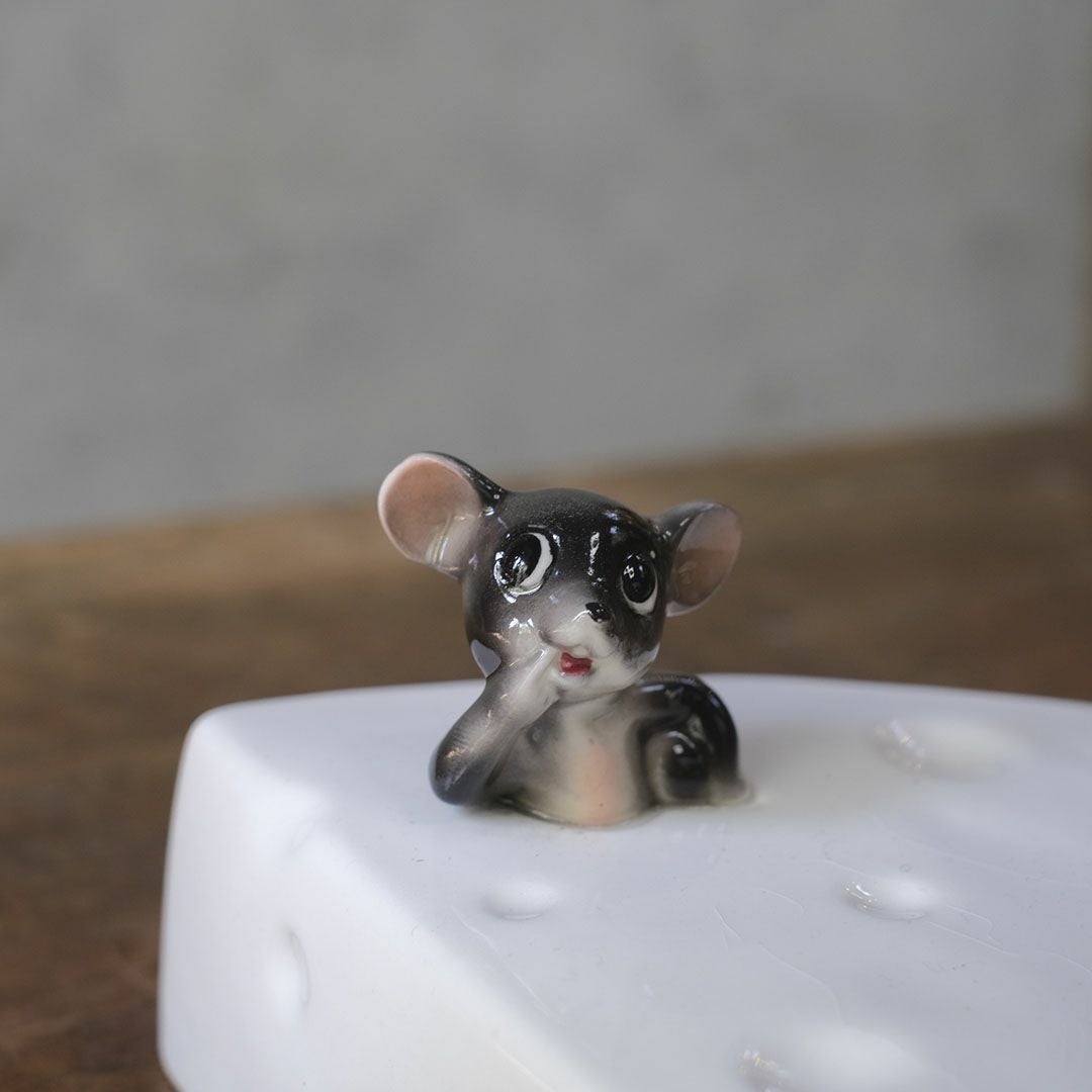 ヴィンテージチーズカバー マウス 鼠のフィギュリン 陶器 イギリス.